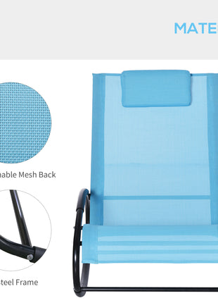 Pool Lounger, Outdoor Rocking Lounge Chair for Sunbathing, Pool, Beach, Porch with Pillow and Cool Mesh, Sun Tanning Rocker, Sky Blue
