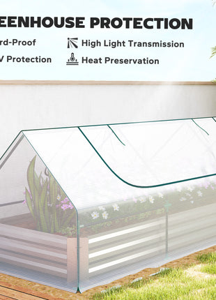 8.6 x 3 x 1ft Raised Garden Bed with Mini Greenhouse, Galvanized Raised Garden Bed with Cover for Herbs and Vegetables, Small Greenhouse for Patio Garden Balcony, White and Silver