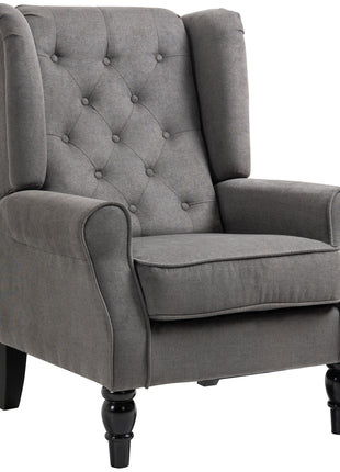Wingback Accent Chair for Living Room, Button-Tufted Lounge Chair with Round Armrests and Wood Legs, Dark Gray