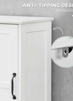 Modern Bathroom Cabinet, Narrow Storage Cabinet with Open Shelf, Drawer, Recessed Doors and Adjustable Shelves, White