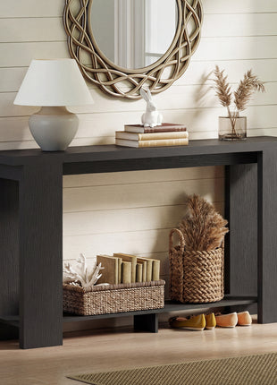 Farmhouse Console Table, 63" Narrow Entryway Table with Thickened Tabletop for Living Room, Hallway, Distressed Black