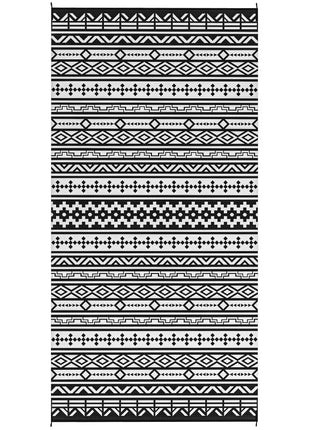 Reversible Outdoor Rug, Waterproof Plastic Straw with Carry Bag, 9' x 18', Black & White Geometric Wall