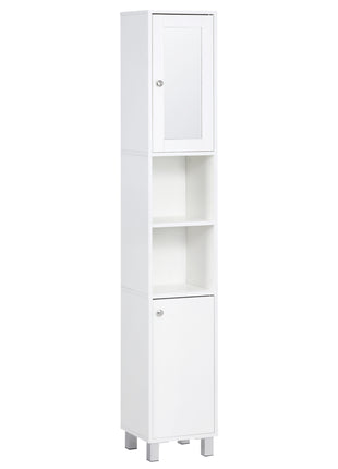 Tall Bathroom Storage Cabinet with Mirror, Wooden Freestanding Tower Cabinet with Adjustable Shelves for Bathroom or Living Room, White
