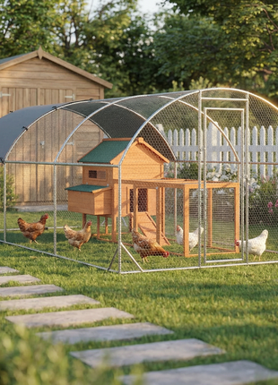 Large Chicken Coop Metal Chicken Run with Waterproof and Anti-UV Cover, Dome Shaped Walk-in Fence Cage Hen House for Outdoor and Yard Farm Use, 1" Tube Diameter, 9.2' x 18.7' x 6.5'