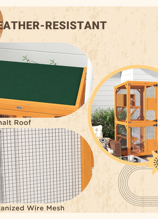Large Cat House for 1-3 Cats on Wheels Wooden Catio Enclosure Orange