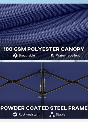 Garden Parasol, Double-Sided Sun Umbrella with LED Solar Lights, Patio Parasol for Outdoor, Navy Blue