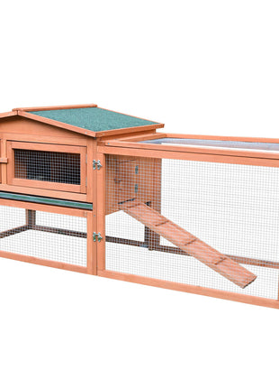 Rabbit Cage Outdoor, 62" Wooden Outdoor Rabbit Hutch, Small Animal Habitat with Detachable Run and Elevated Main House, Natural