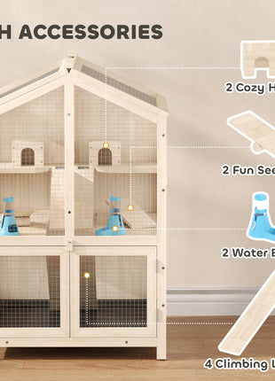 Wooden Hamster Cage, Large 3 Tier Hamster Cage w/ Pull-Out Tray, Openable Top, Hut, Seesaws, 26.8"L x 24.2"W x 35.4"H