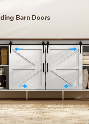 59" Buffet Cabinet, Farmhouse Sideboard with Thick Top, 2 Barn Doors, 4 Drawers and 2 Adjustable Shelves, White