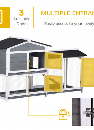 2-tier Indoor Rabbit Enclosure, Wood Hutch Backyard Small Animal House Ramp Outdoor Run Enclosed