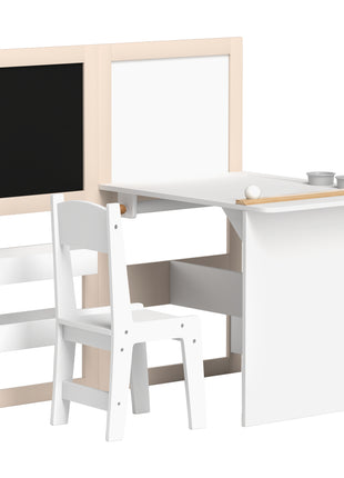 3 in 1 Kids Table and Chair Set with Storage, Whiteboard, Blackboard & Roll Paper for 3-8 Years, White