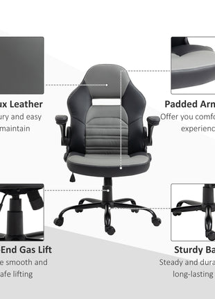 PU Leather Gaming Chair with Flip-up Armrests, Racing Style Computer Chair, Height Adjustable Home Office Chair with Swivel Wheels and Tilt Function, Gray
