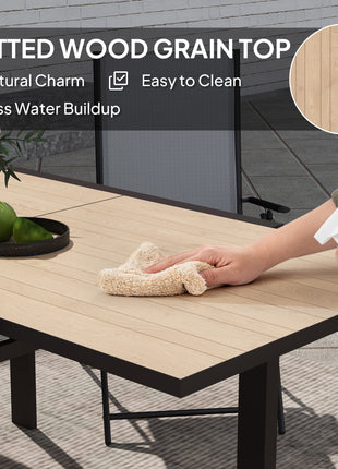 35.5"-71" Expandable Outdoor Dining Table for 4-6 People, Aluminum Patio Table with Slatted Wood Grain Top, Natural