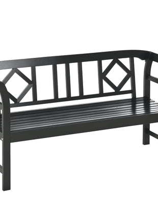 Wooden Patio Bench, Outdoor Garden Bench with Backrest and Armrests, 3 Person Porch Bench with Rustic Country Diamond Pattern, Black
