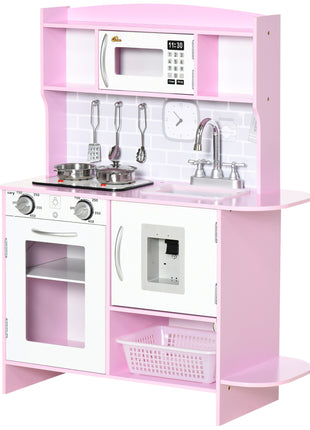 Pretend Play Kitchen with Sound Effects and Stove Lights, Kids Kitchen Playset with Storage, Water Dispenser Preschool & Kindergarten Gift for 3-6 Years Old, Pink