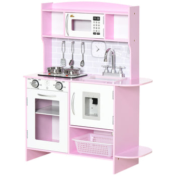 Pretend Play Kitchen with Sound Effects and Stove Lights, Kids Kitchen Playset with Storage, Water Dispenser Preschool & Kindergarten Gift for 3-6 Years Old, Pink