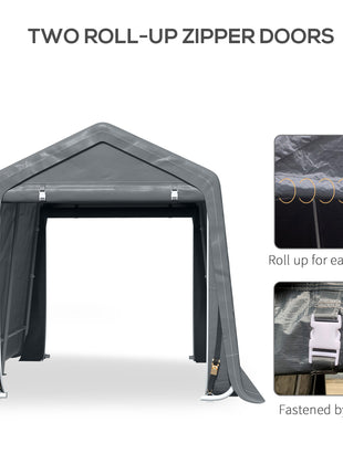 9.2' x 7.9' Garden Garage Storage Tent, Metal Frame Bike Shed w/ Zipper Doors