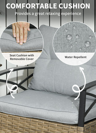 3 Piece Patio Rocking Chair Set, Outdoor Wicker Bistro Set with 2 Oversize Cushioned Porch Rockers and 2 Tier Coffee Table for Garden, Backyard, Light Gray