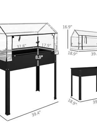 Elevated Garden Box with Greenhouse Cover, Raised Garden Bed with Legs and Drainage Hole for Vegetables, Black
