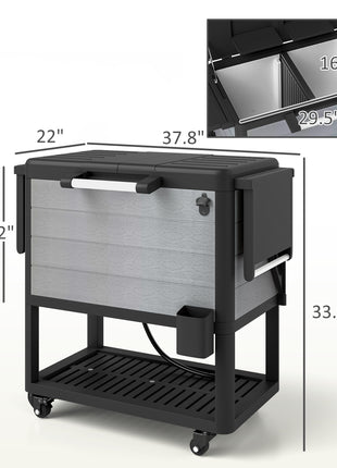 104 Quart Large Capacity Outdoor Cooler Cart, Patio Rolling Ice Chest with Bottle Opener Shelves Wheels, Gray