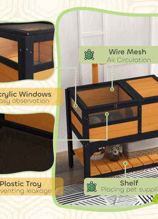 Tortoise Habitat with Shelf Storage Tortoise Gift Accessory with Weather Protection for Indoor, Yellow
