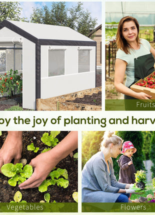 10' x 7' x 7' Greenhouse, Walk-in Outdoor Tunnel Green House with PE Cover, Steel Frame, 2 Roll-Up Zipper Doors & 4 Windows for Flowers, Vegetables, Tropical Plants, White