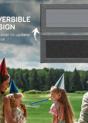 RV Mat, Outdoor Patio Rug / Large Camping Carpet, 9' x 18', Waterproof Plastic Straw, Reversible, Black & Gray Border