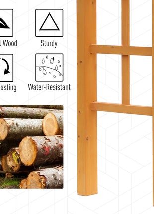 7' Wood Steel Outdoor Garden Arched Trellis Arbor with Natural Fir Wood & Side Panel for Climbing Vines, Orange