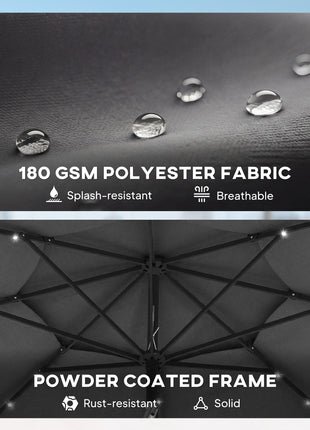 9.7 ft Outdoor Patio Umbrella with Solar LED Lights, 3 Tier Outdoor Table Umbrella with Tilt, Crank, Black