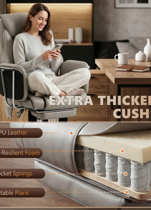 Massage Office Chair with 6 Points Vibration, Executive Desk Chair with High Back, PU Leather, Footrest, Gray