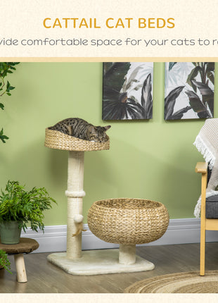28" Elevated Cat Bed with Sisal Scratching Post for Indoor Kitties, Modern Cat Tree with Cute Basket Design, Small Cat Tree with Fun Ball Toy