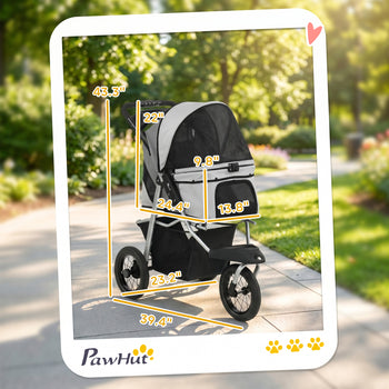 Dog Stroller, Foldable Dog Stroller with 12" Rubber Wheels for Small Dogs, Up to 22 LBS, Light Gray