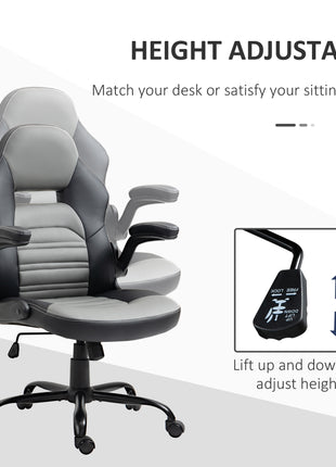 PU Leather Gaming Chair with Flip-up Armrests, Racing Style Computer Chair, Height Adjustable Home Office Chair with Swivel Wheels and Tilt Function, Gray