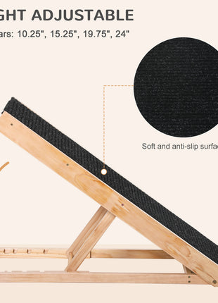 Elevated Dog Ramp for Bed, Foldable and Height Adjustable Pet Ramp for Cats with Non-Slip Finish, Pine 35.5" L x 16" W x 24" H, Black