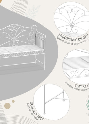 43" Garden Bench, Outdoor Patio Bench with Armrests, Metal Porch Bench for Backyard, Poolside, Lawn, Cream White