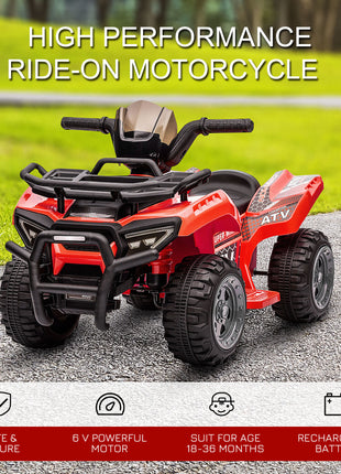 6V Battery Powered Electric ATV, Quad Four Wheeler Ride On Toy Car w/ LED Headlights for Kids Toddlers, Red