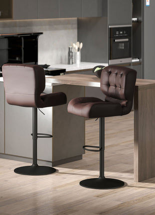 Bar Height Bar Stools Set of 2 with Adjustable Seat, Adjustable Swivel Barstools with Thick Padded Cushion and Metal Footrest for Home Bar, Brown