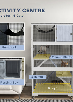 Catio, Outdoor Cat Enclosure House on Wheels with Hammock, Gray