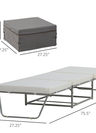 Convertible Ottoman, Guest Sleeper Bed, Gray