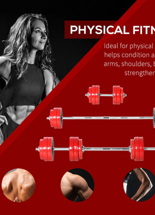 Adjustable Dumbbell Set, 66lbs Convertible to Barbell Weight Set for Home Gym Women and Men Weight Lifting Training, Red