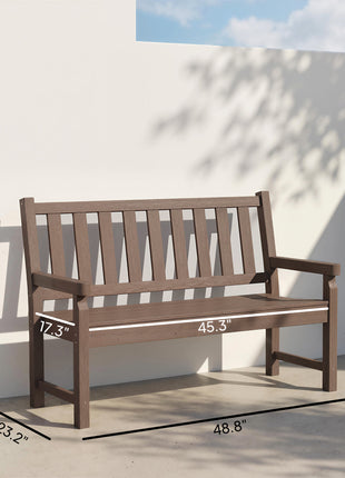2-Person Garden Bench, HDPE Outdoor Bench with 530 lbs Capacity, Curved Seat for Backyard, Park, Porch, Lawn, Brown
