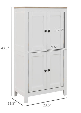 Bathroom Storage Cabinet, Modern Bathroom Floor Cabinet with 4 Doors and 2 Adjustable Shelves, White