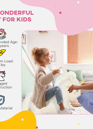 Kids Rocking Horse, Ride on Unicorn with Realistic Sounds & Wooden Base for Years 2-4, White