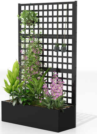 Galvanized Raised Garden Bed Planter Box with Trellis for Climbing Plants, Vegetable, Vines, 43" x 16" x 70", Black