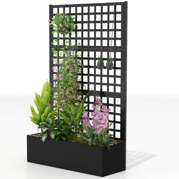 Galvanized Raised Garden Bed Planter Box with Trellis for Climbing Plants, Vegetable, Vines, 43" x 16" x 70", Black