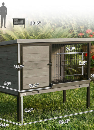 Elevated Rabbit Hutch Outdoor, Wooden Rabbit Cage Bunny House with Pull-out Tray and Openable Plastic Roof