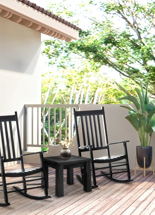 Wooden Outdoor Rocking Chair with Armrests, High Back for Garden, Patio, Balcony, Porch, Black