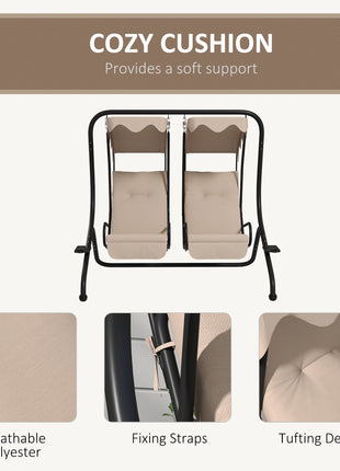 2-Seater Outdoor Porch Swing with Canopy, Patio Swing Chair for Garden, Poolside, Backyard, Beige