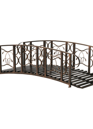 6' Metal Arch Backyard Garden Bridge with 660 lbs. Weight Capacity, Safety Siderails, Vine Motifs, Easy Assembly for Backyard Creek, Stream, Pond, Brown