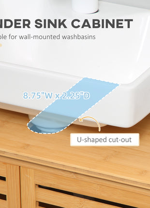 Freestanding Bathroom Sink Cabinet, Bamboo Under Sink Cabinet Cupboard Organizer with 2 Slatted Doors, Natural